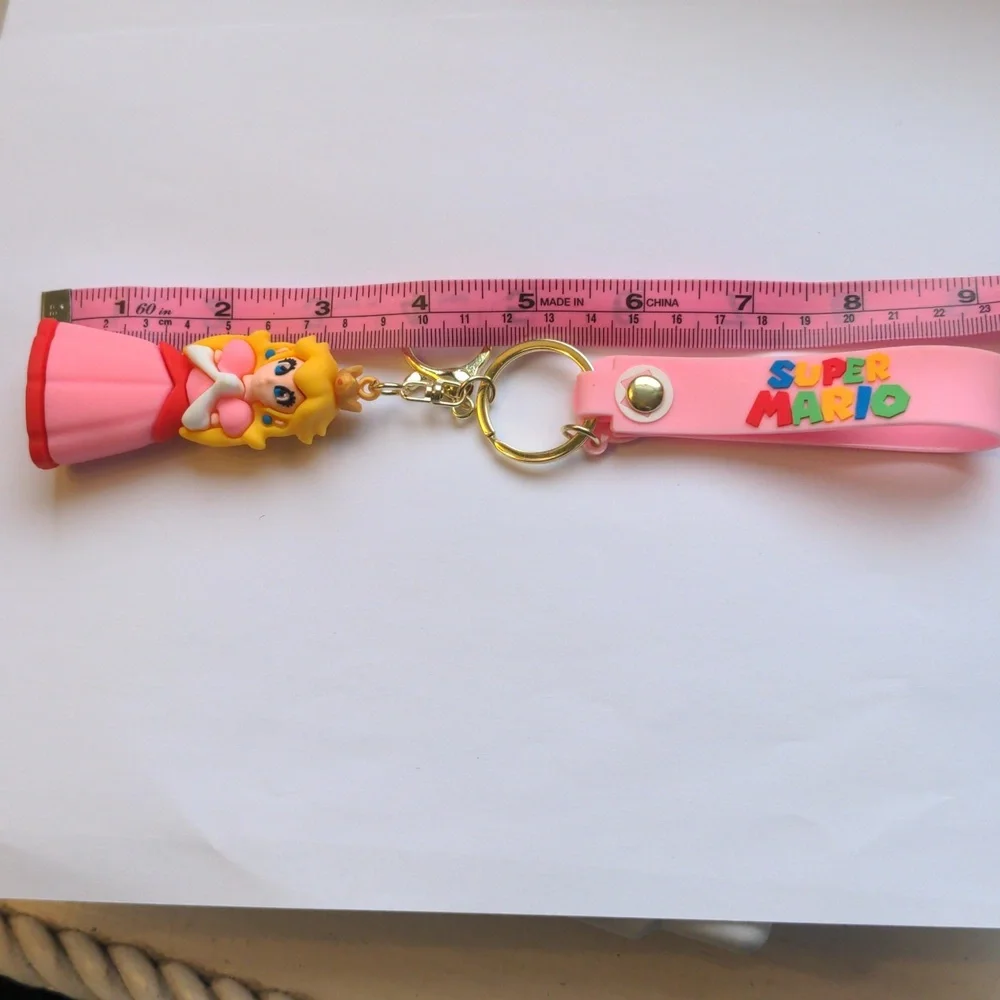 Pink Princess Peach Keychain Set  & Justice Metal keychain. Purse Fobs. New,